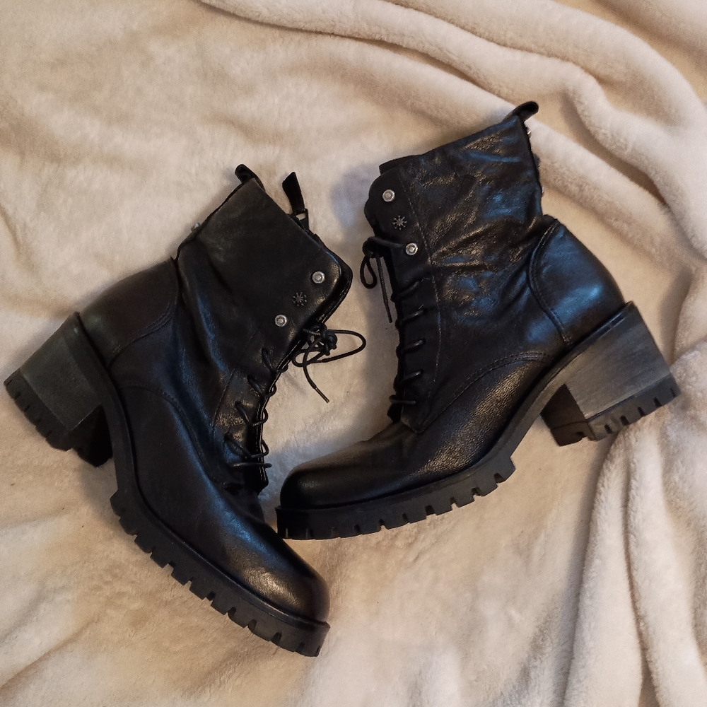 Miz Mooz Women's Leather Combat Bootie